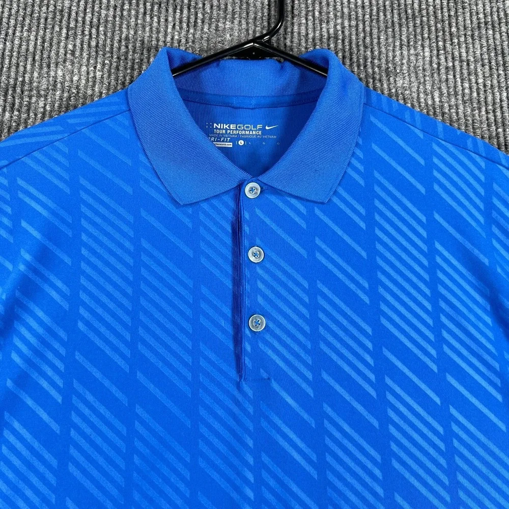 Nike Polo‎ Shirt Mens Large Blue Golf Tour Performance Short Sleeve Geometric